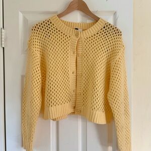Butter/Lemon Yellow Crochet Open Cardigan